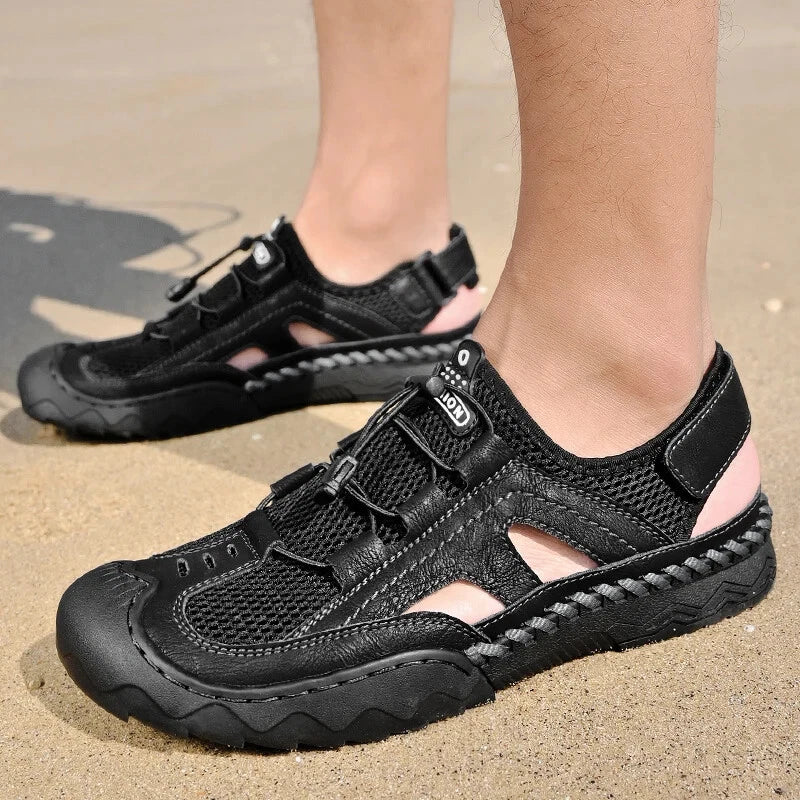 Men Handmade Sandals Breathable Mesh Slippers Outdoor Lightweight Beach Sneakers