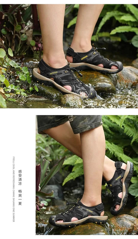 Summer Beach Men's Sandals Lightweight Slippers Leather Walking Non-Slip Shoes