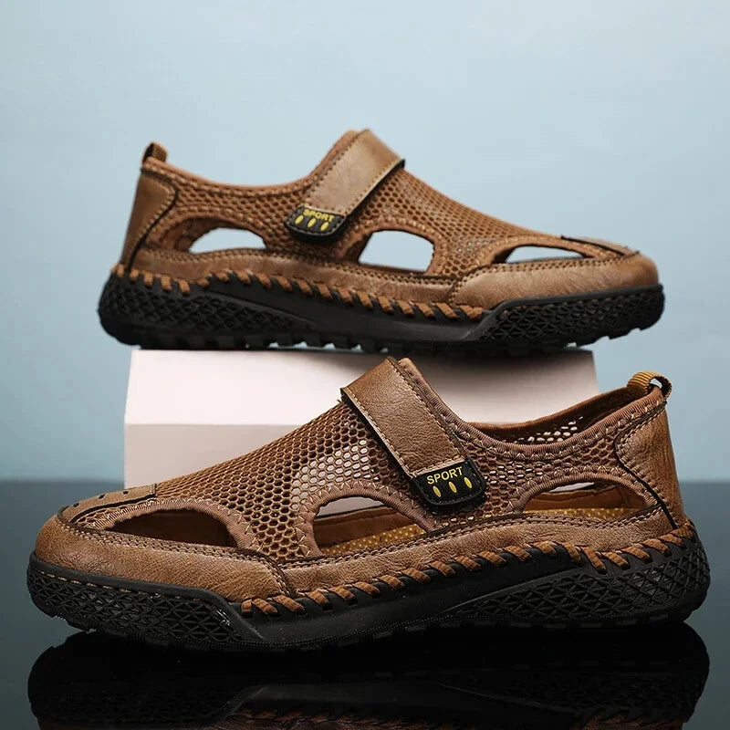 Male Casual Shoes Mesh Breathable Slip on Beach Slippers Handmade Wading Shoes