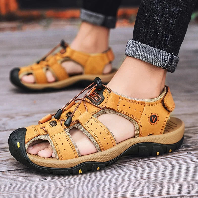 Summer Mens Comfy Sandals Leather Casual Shoes Breathable Outdoor Beach Slippers