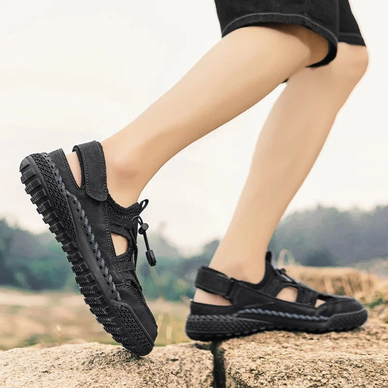 Men Mesh Walking Shoes Hollow Breathable Sandals Handmade Soft Beach Slippers