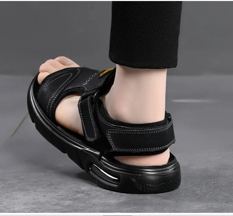 Men's Summer Cow Leather Sandals Designer Leisure Shoes Outside Beach Slippers
