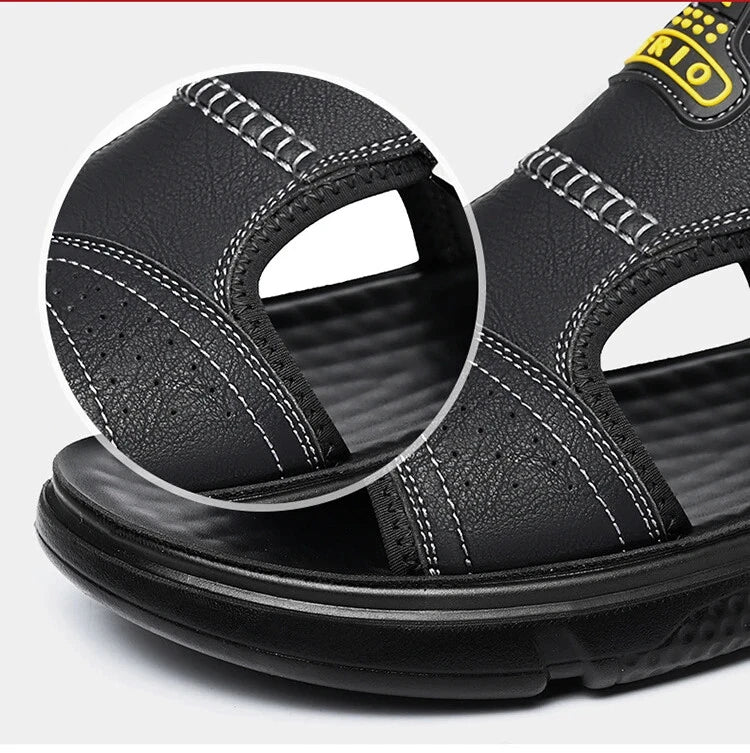 Men's Summer Cow Leather Sandals Designer Leisure Shoes Outside Beach Slippers