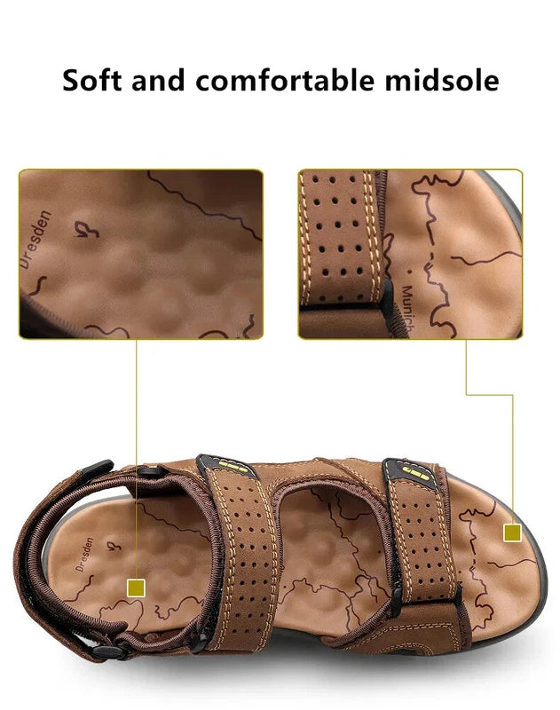 Comfortable Men Sandals Leather Breathable Slippers Handmade Beach Sneakers