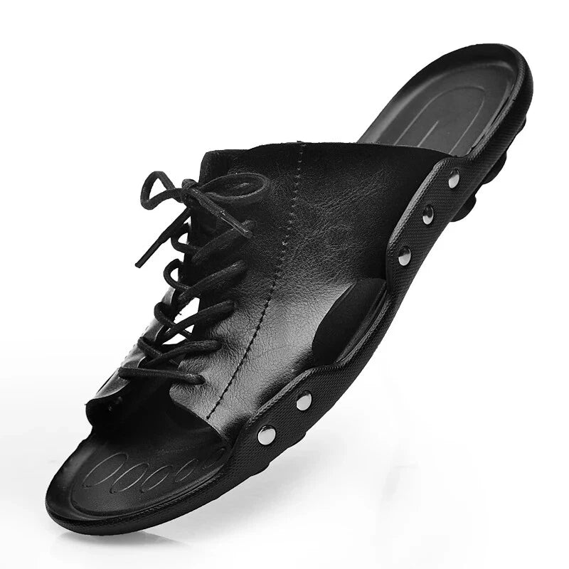 Summer Mens Slippers Cow Leather Beach Sandals Lightweight Comfy Flip Flops