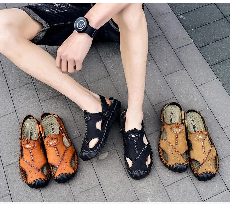 Genuine Leather Men's Sandals Summer Beach Slippers Casual Outdoor Beach Shoes