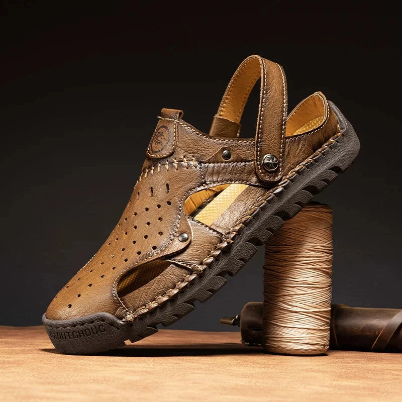 Men's Leather Waterproof Slip on Casual Soft Sandals Beach Slipper Big Size Shoe