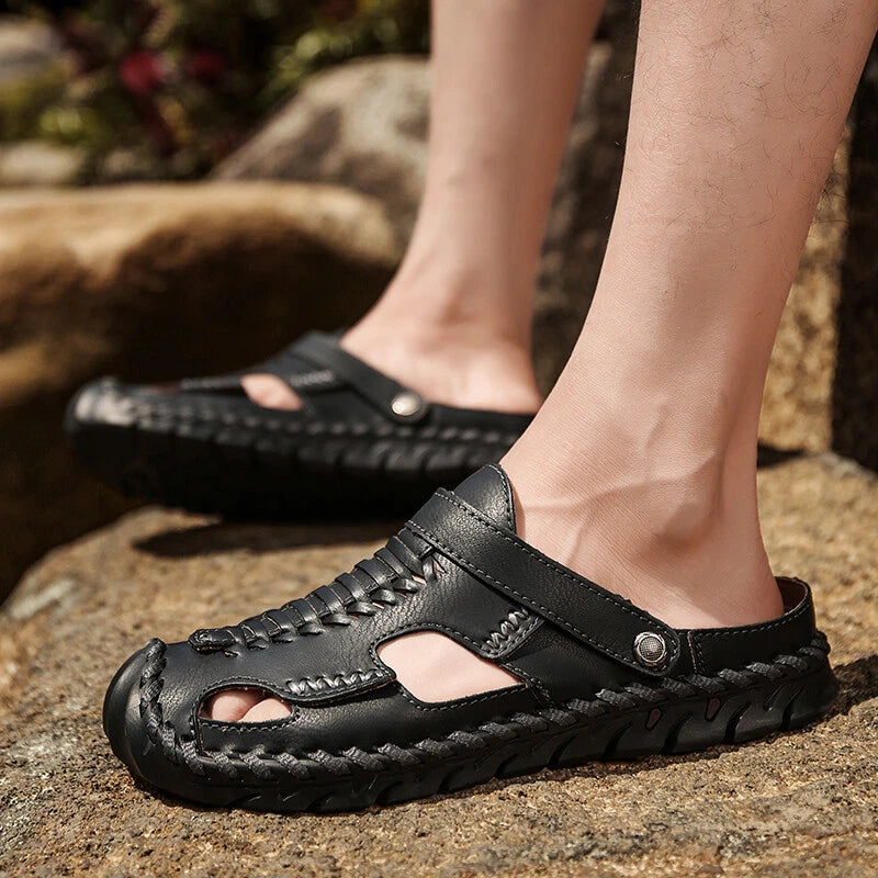 Summer Men Sandals Genuine Leather Handmade Slippers Outdoor Beach Roman Sandals