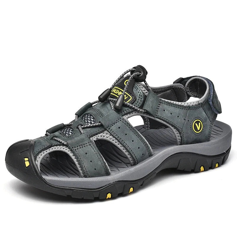 Men's Leather Sandals Closed Toe Beach Nonslip Summer Outdoor Sport Hiking Shoes