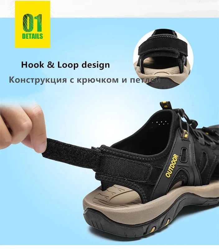 Summer Men Sandals Outdoor Non-slip Beach Slippers Handmade Leather Sneakers