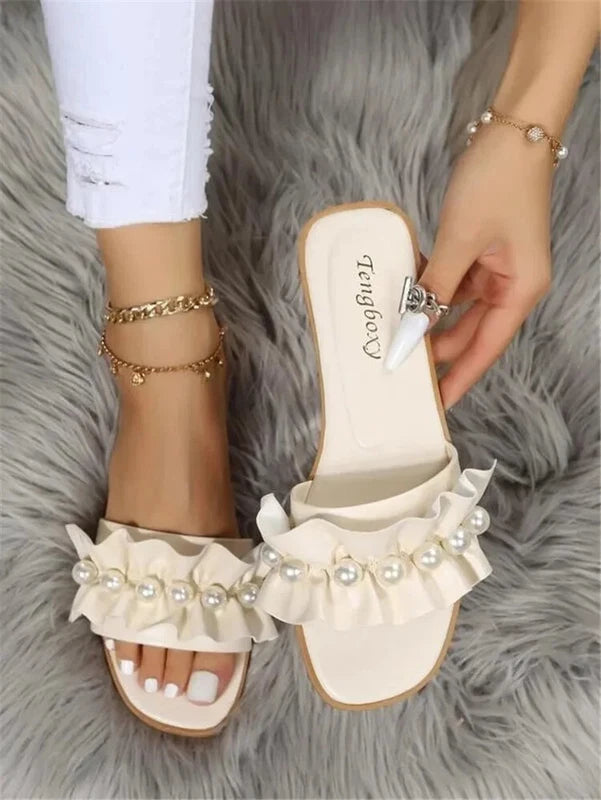 Women Faux Pearl Sandals Slippers Summer Sandy Beach Sandals Women Shoes