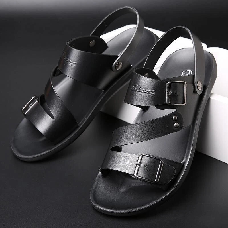 Men Faux Leather Sandals Summer Slippers Casual Beach Shoes Sports Soft Home