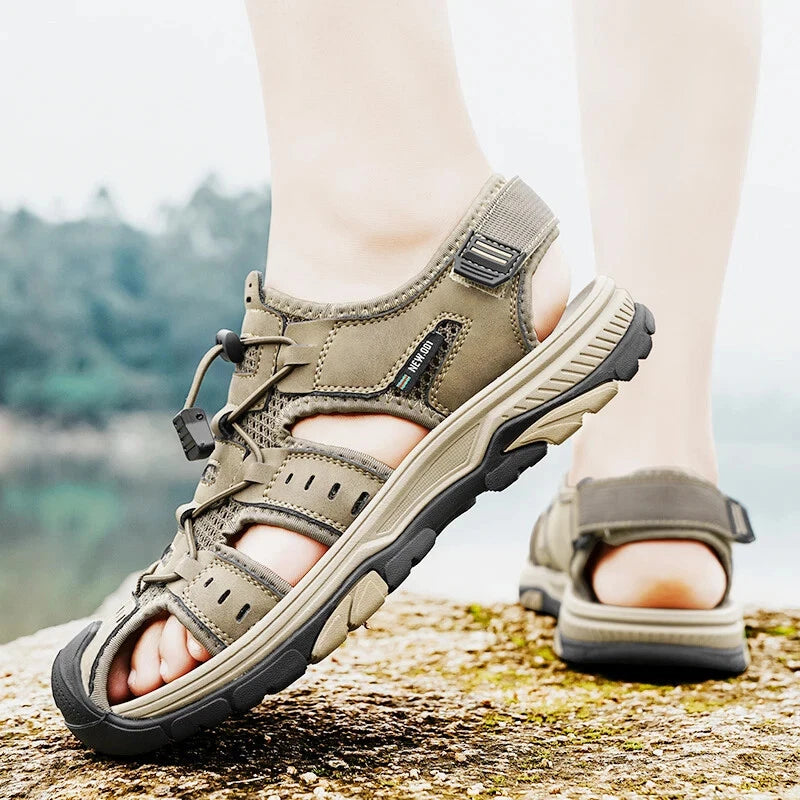 Summer Men's Leather Sandals Hollow Outdoor Sandals Slippers Beach Sandals