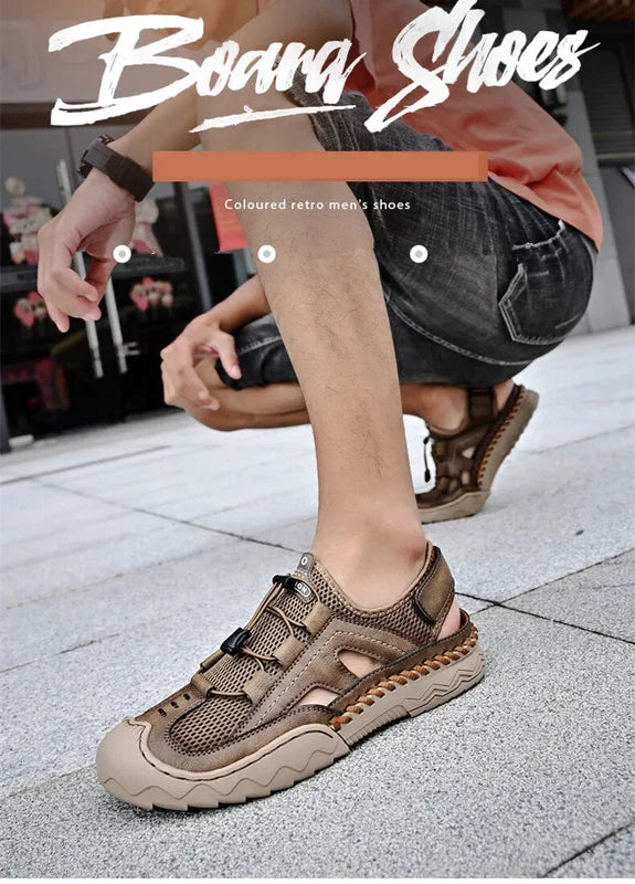 Men Handmade Sandals Breathable Mesh Slippers Outdoor Lightweight Beach Sneakers
