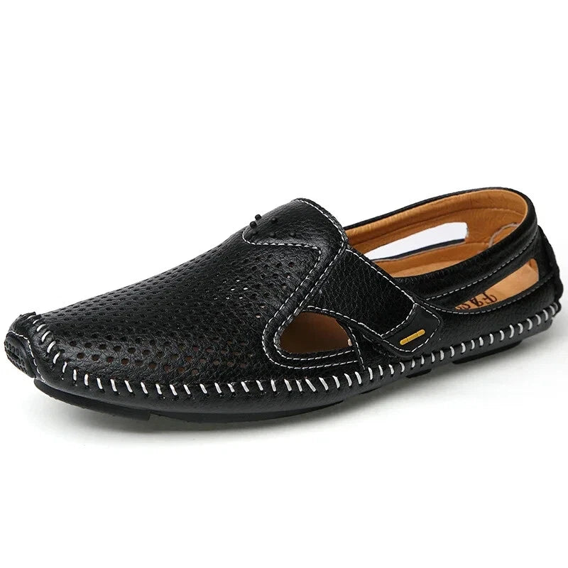 Men's Sandals Summer Leather Breathable Beach Slippers Flat Soft-Soled Shoes