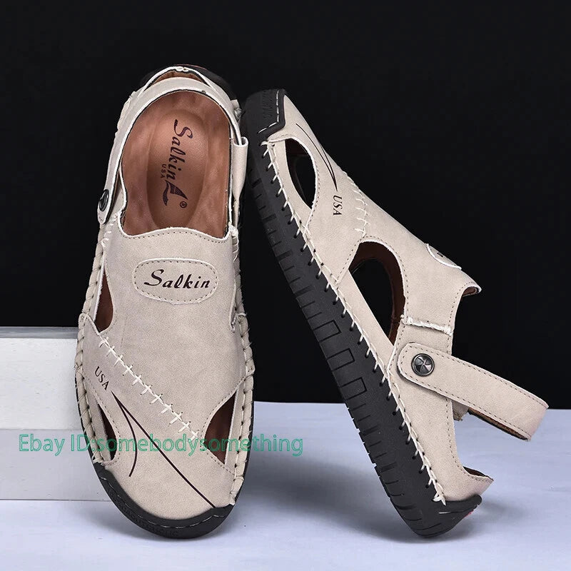 Handmade Summer Sandals Men Breathable Slippers Anti-slip Hollow Beach Shoes