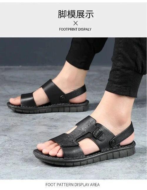 Fashion Mens Casual Beach Sandals Top Layer Cowhide Slippers Summer Shoes