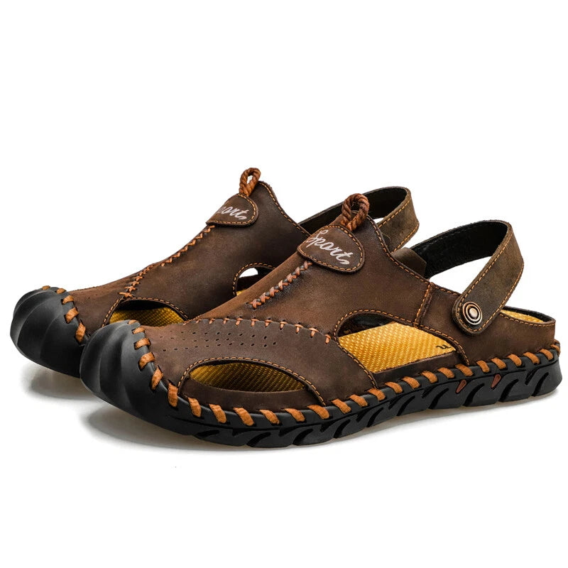 Men Genuine Leather Beach Sandals Summer Casual Shoes Slippers Roman Soft Sandal