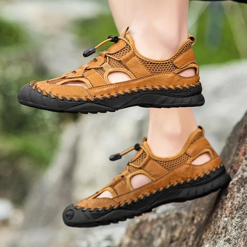 Handmade Men Sandal Mesh Breathable Anti Slip Beach Shoes Comfort Soft Slippers