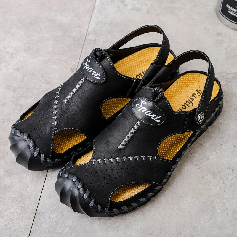 Men Genuine Leather Beach Sandals Summer Casual Shoes Slippers Roman Soft Sandal