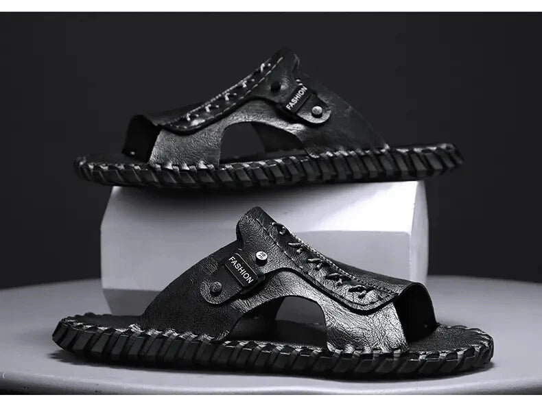 Slippers Sandal Open Toe Casual Beach Holiday Faux Leather Mens Flat Shoes 47 48