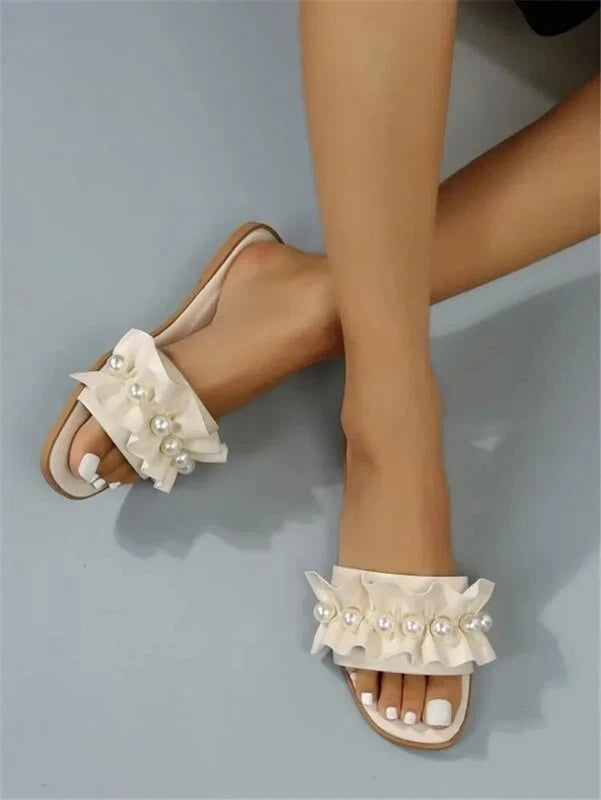 Women Faux Pearl Sandals Slippers Summer Sandy Beach Sandals Women Shoes