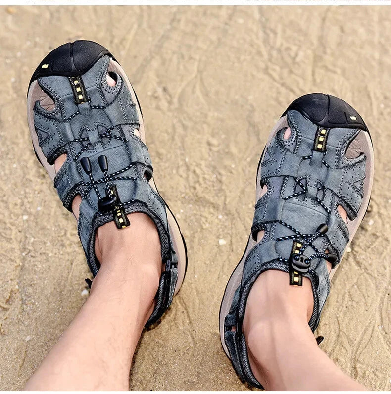 Men Waterproof Leather Sandals Breathable Causal Sneakers Light Beach Slippers