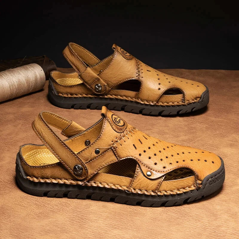 Men's Leather Waterproof Slip on Casual Soft Sandals Beach Slipper Big Size Shoe