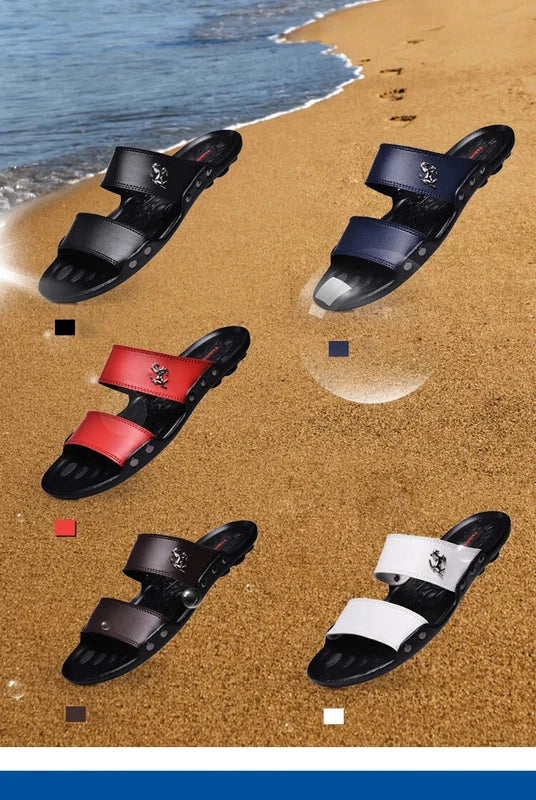 Casual Men Sandals Summer Beach Shoes Leather Slippers Lightweight Sandalias