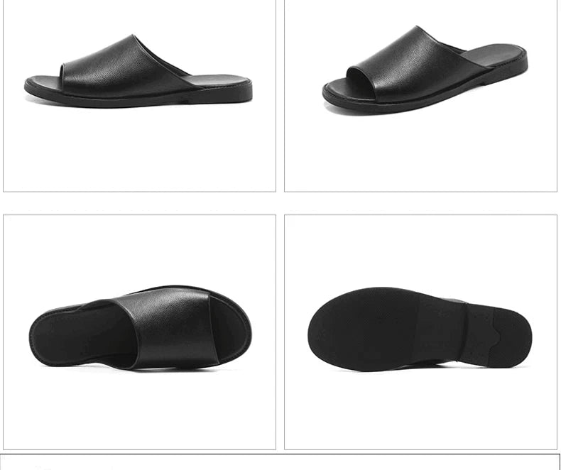 Men Slippers Leather Flats Summer Beach Soft Business Men Solid Outdoor Sandals