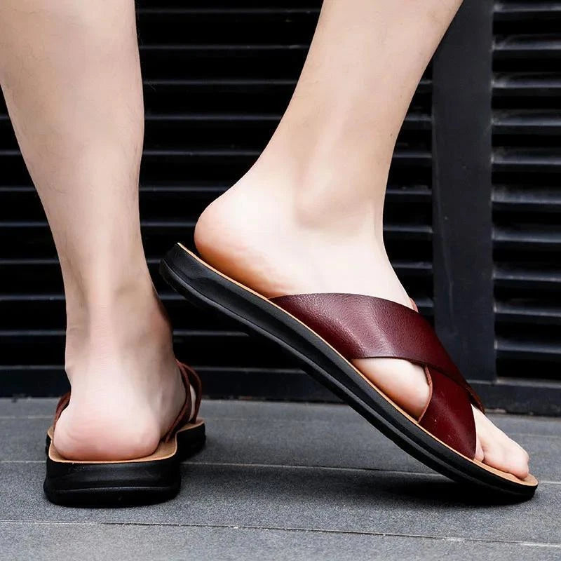 Men Shoes Italian Leather Slippers Men Beach Summer Shoes High Quality Big Size