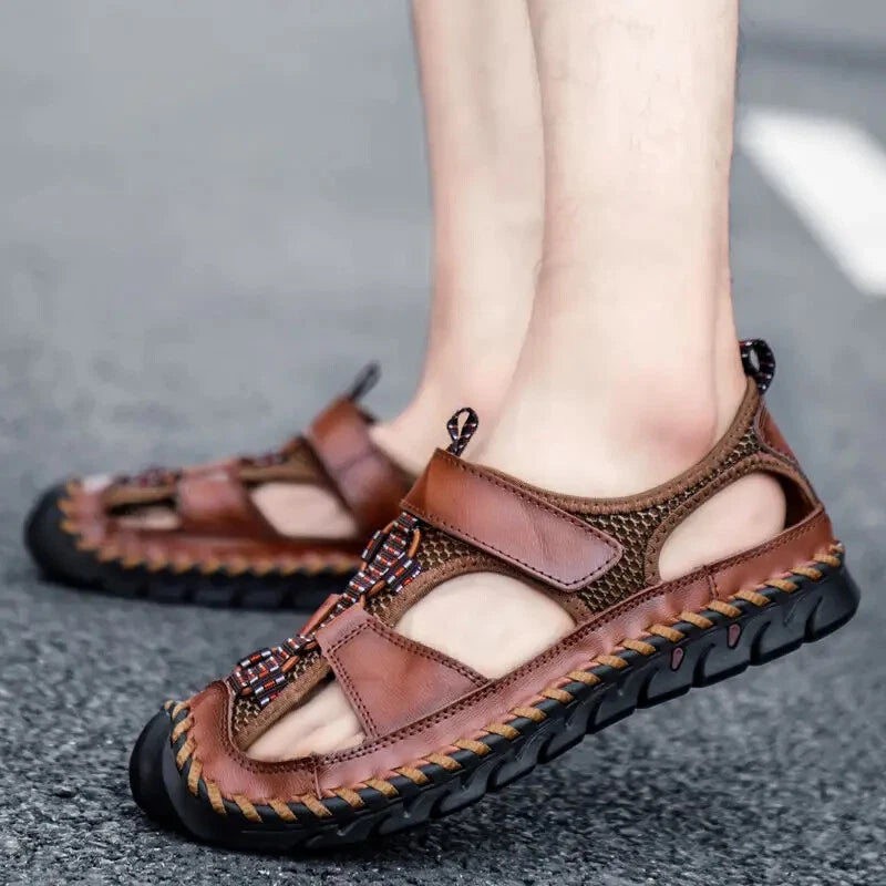 Handmade Men Slippers Cow Leather Soft Beach Sandals Light Comfort Walking Shoes