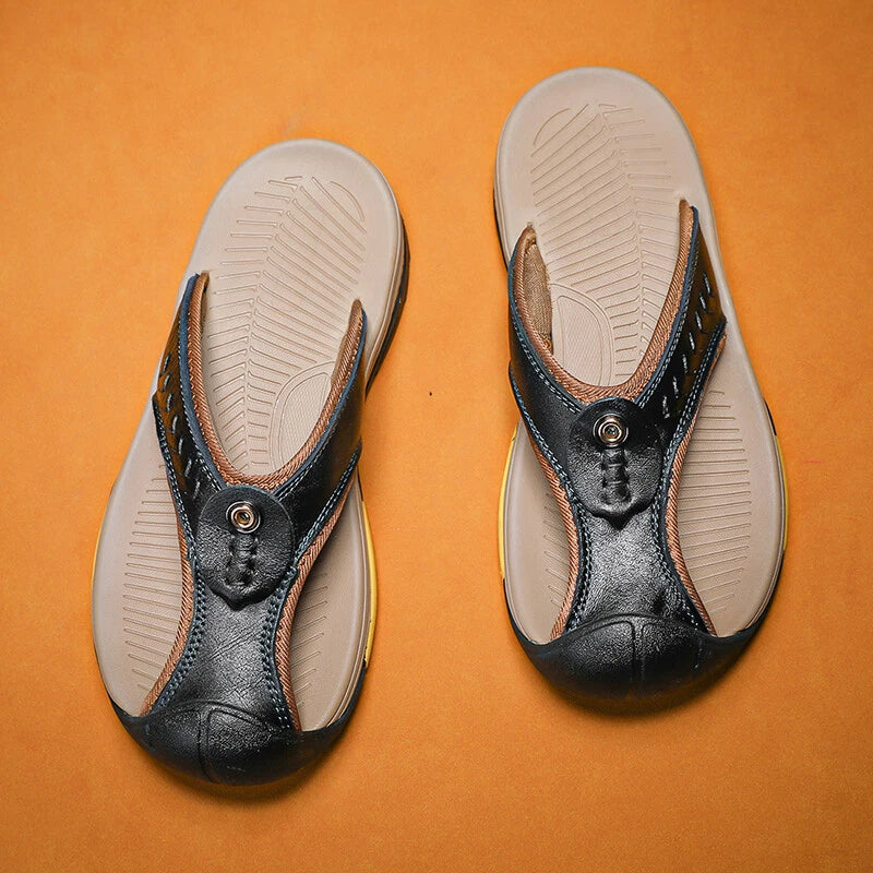 Men's Sandals Summer Beach Shoes Outdoor Leather Slippers Casual Flip Flops Size