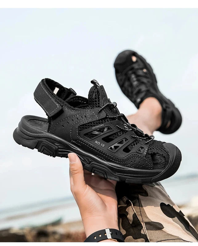 Soft Male Leather Sandals Summer Breathable Beach Slippers Hiking Sneakers