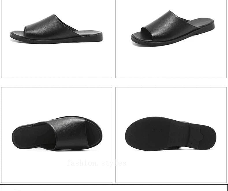 Men Summer Casual Flat Slipper Faux Leather Slipper on Sandal Outdoor Beach Shoe
