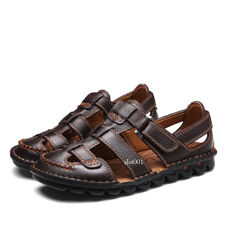 Genuine Leather Mens Casual Sandals Outdoor Beach Roman Garden Slippers Sneakers
