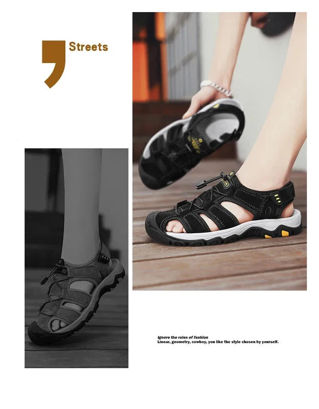 Men Handmade Sandals Summer Leather Soft Slippers Light Breathable Beach Shoes