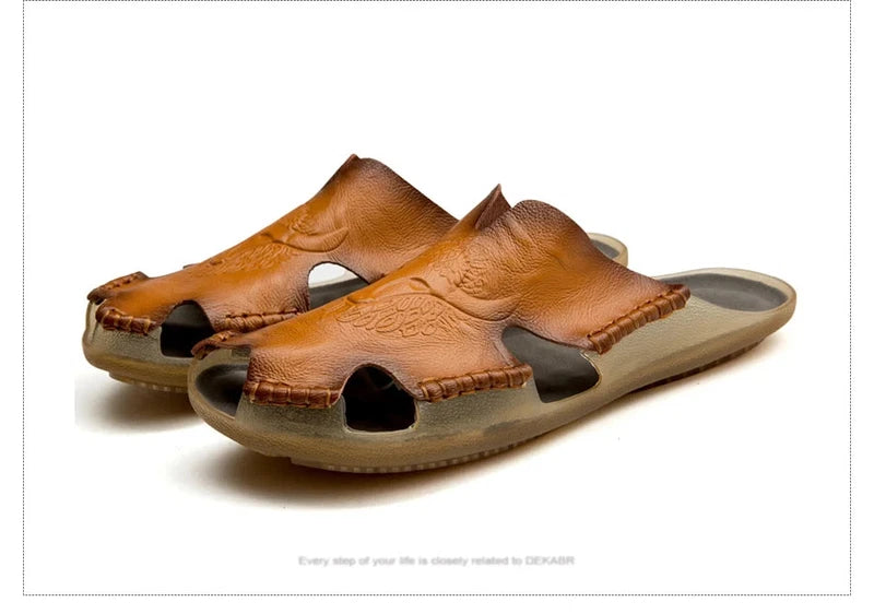 Men Slippers Genuine Leather Beach Anti-Slip Fashion Comfortable Casual Shoes