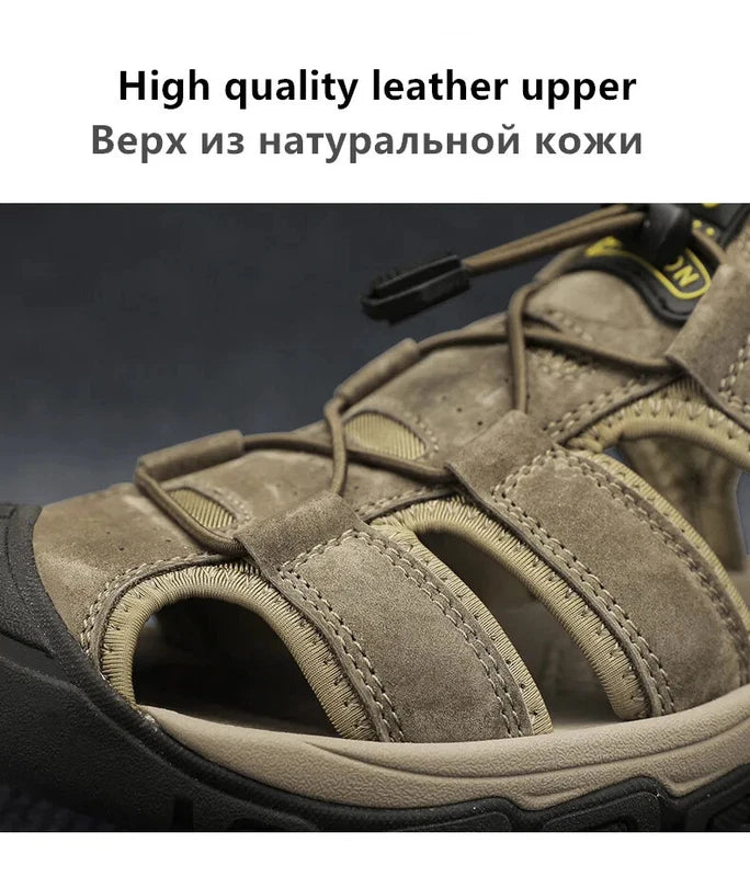 Men Handmade Sandals Summer Leather Soft Slippers Light Breathable Beach Shoes