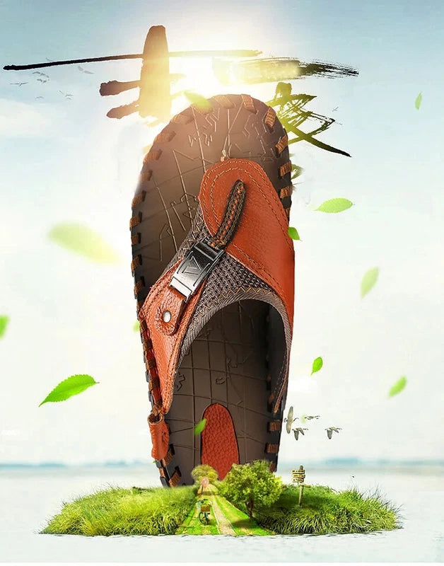 Men's Sandals Summer Outdoor Beach Leather Flip Flops Slippers Casual Shoes