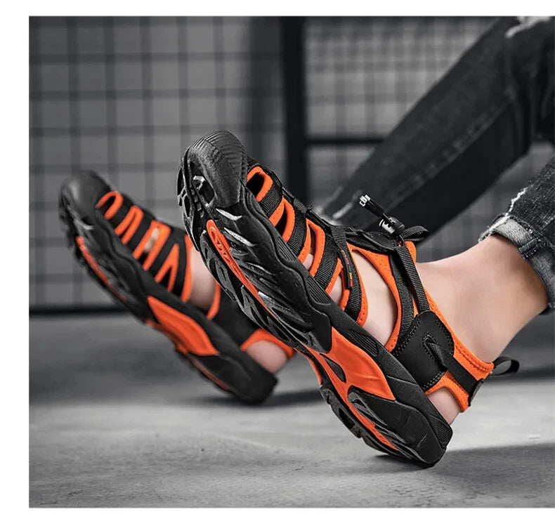 Summer Leather Men Sandals Breathable Casual Slippers Soft Sole Beach Sneakers