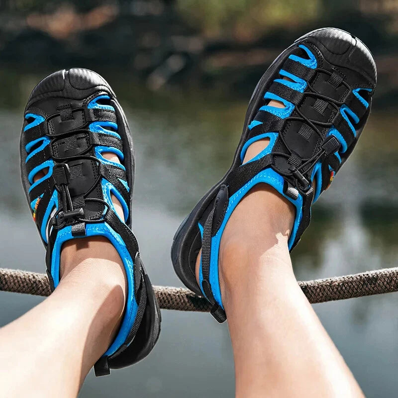 Summer Leather Men Sandals Breathable Casual Slippers Soft Sole Beach Sneakers