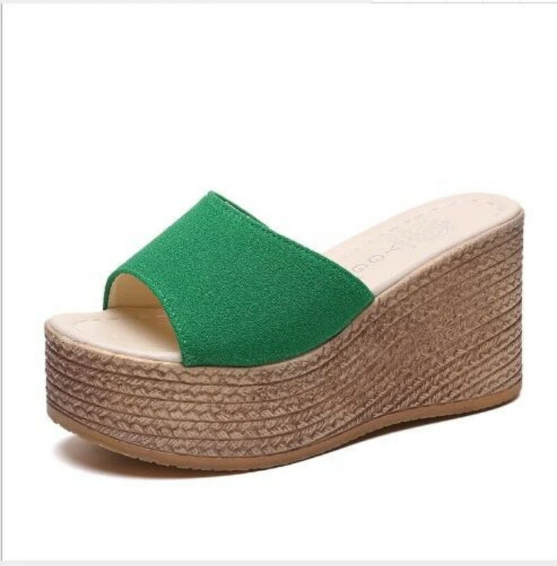 New Womens Platform Wedge Heel Platform Beach Slippers Shoes Sandals 4 Colors