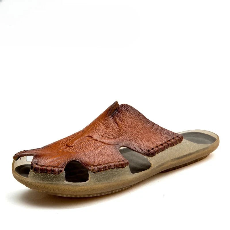 Men Slippers Genuine Leather Beach Anti-Slip Fashion Comfortable Casual Shoes