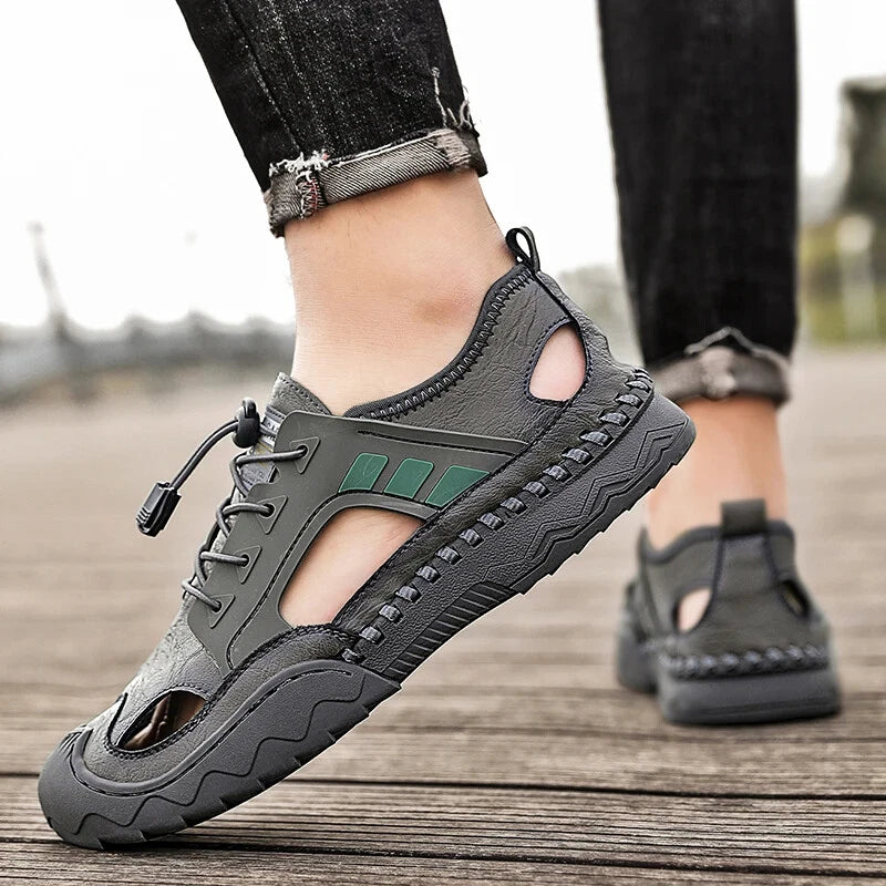 Handmade Men Leather Sandals Non Slip Light Hiking Shoes Comfort Beach Slippers