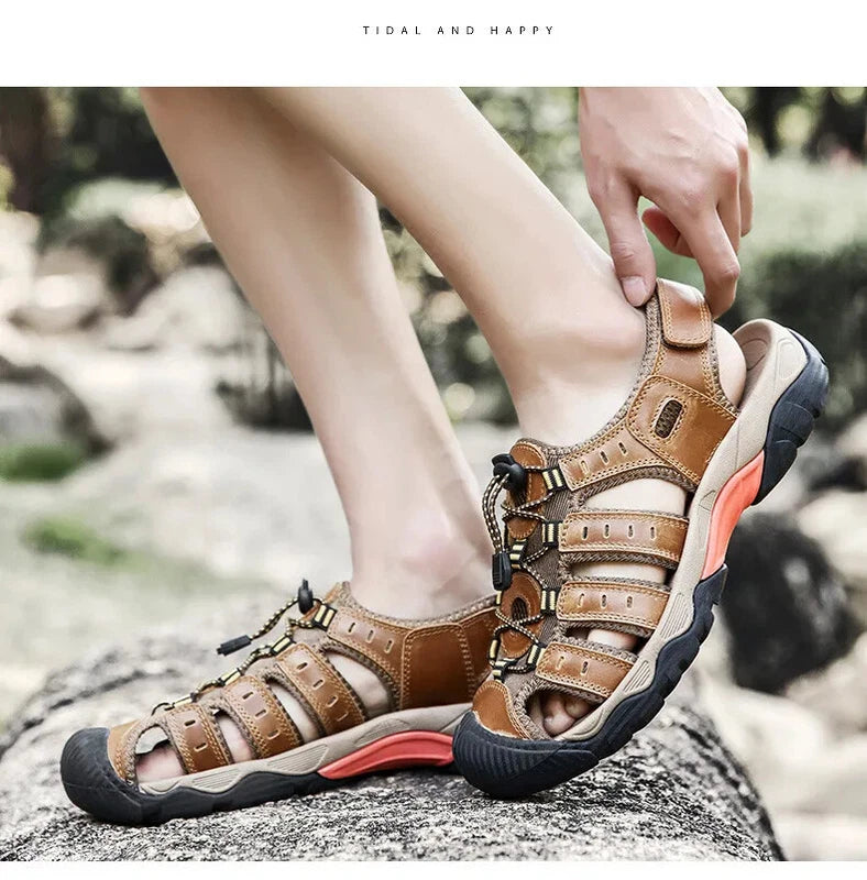 Men's Sandals Soft Leather Sandals Beach Shoes Outdoor Summer Comfort Slippers