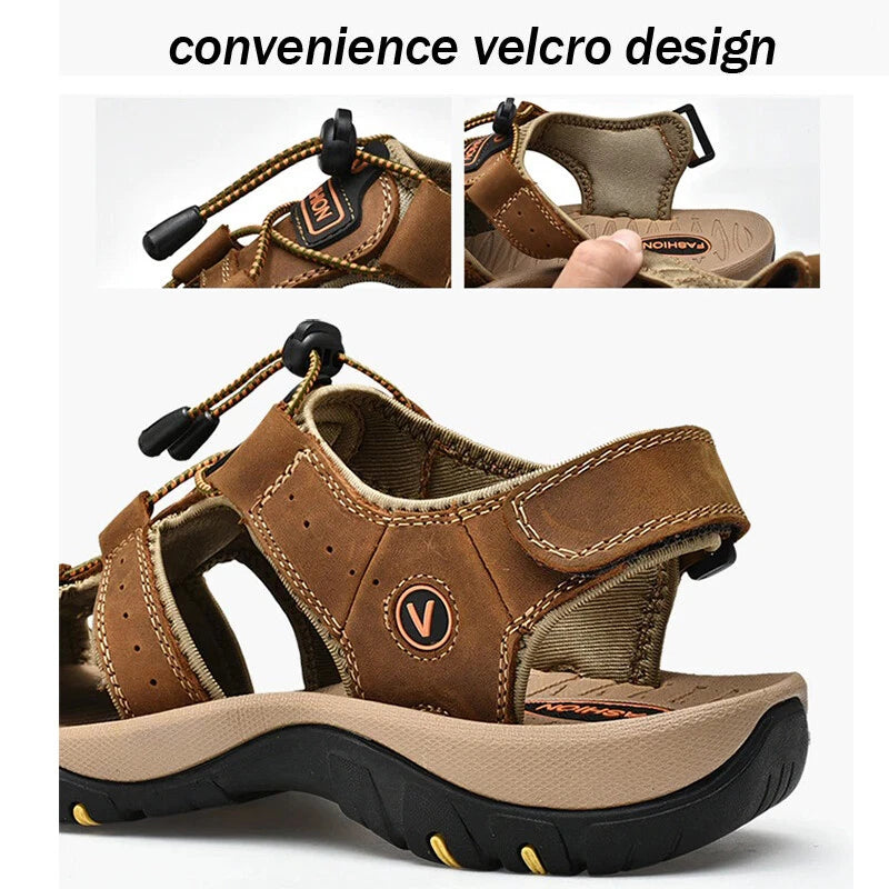 Men's Leather Sandals Closed Toe Beach Nonslip Summer Outdoor Sport Hiking Shoes