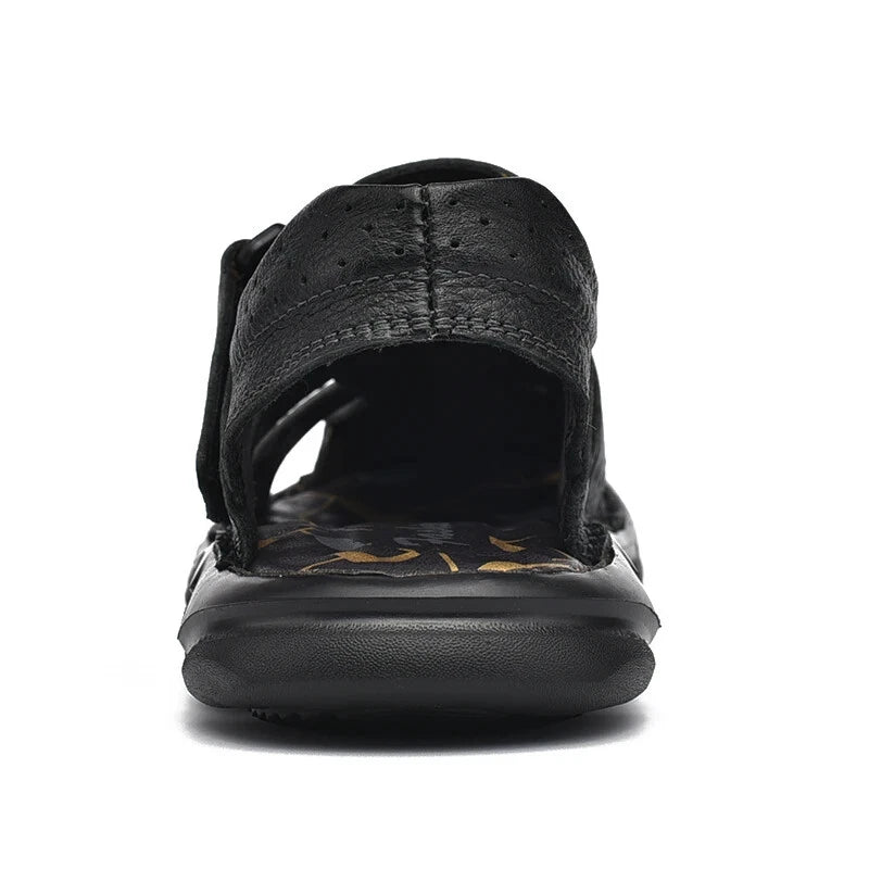 Leather Men Sandals Slip-on Lightweight Soft Hiking Shoes Beach Casual Slippers