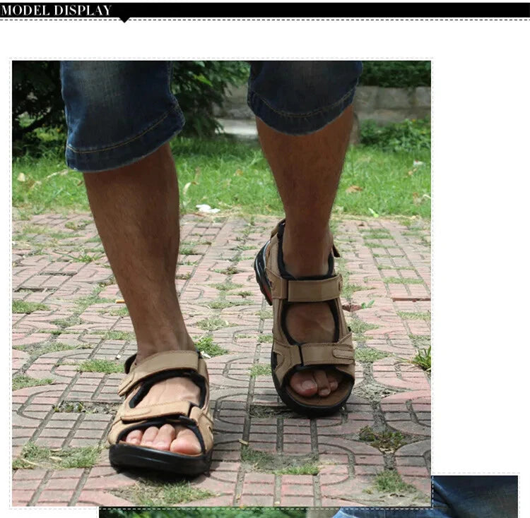 Casual Men Leather Soft Sandals Comfortable Beach Slippers Breathable Sneakers