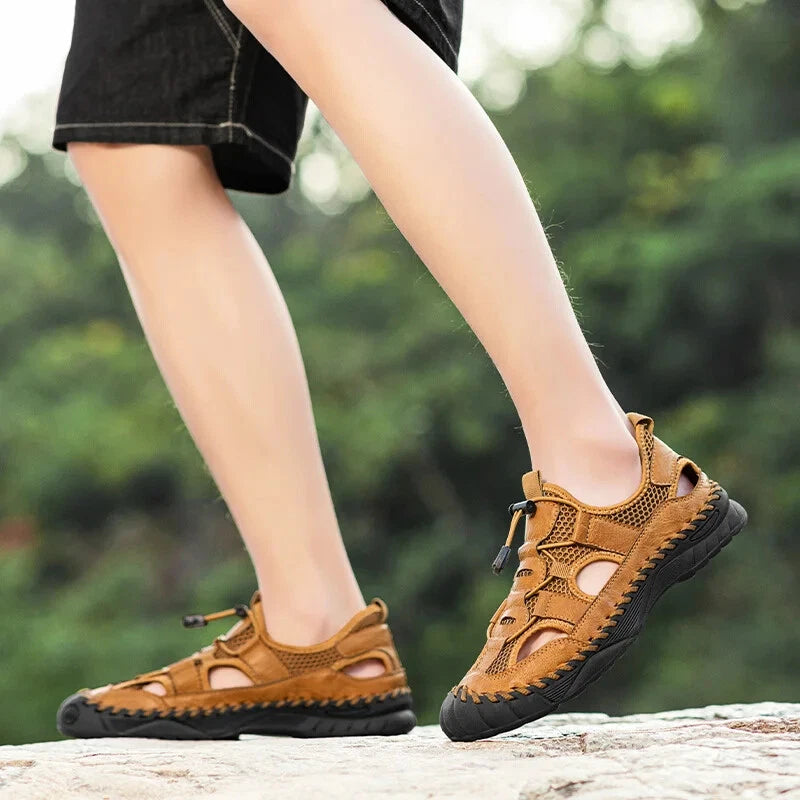 Handmade Men Sandal Mesh Breathable Anti Slip Beach Shoes Comfort Soft Slippers
